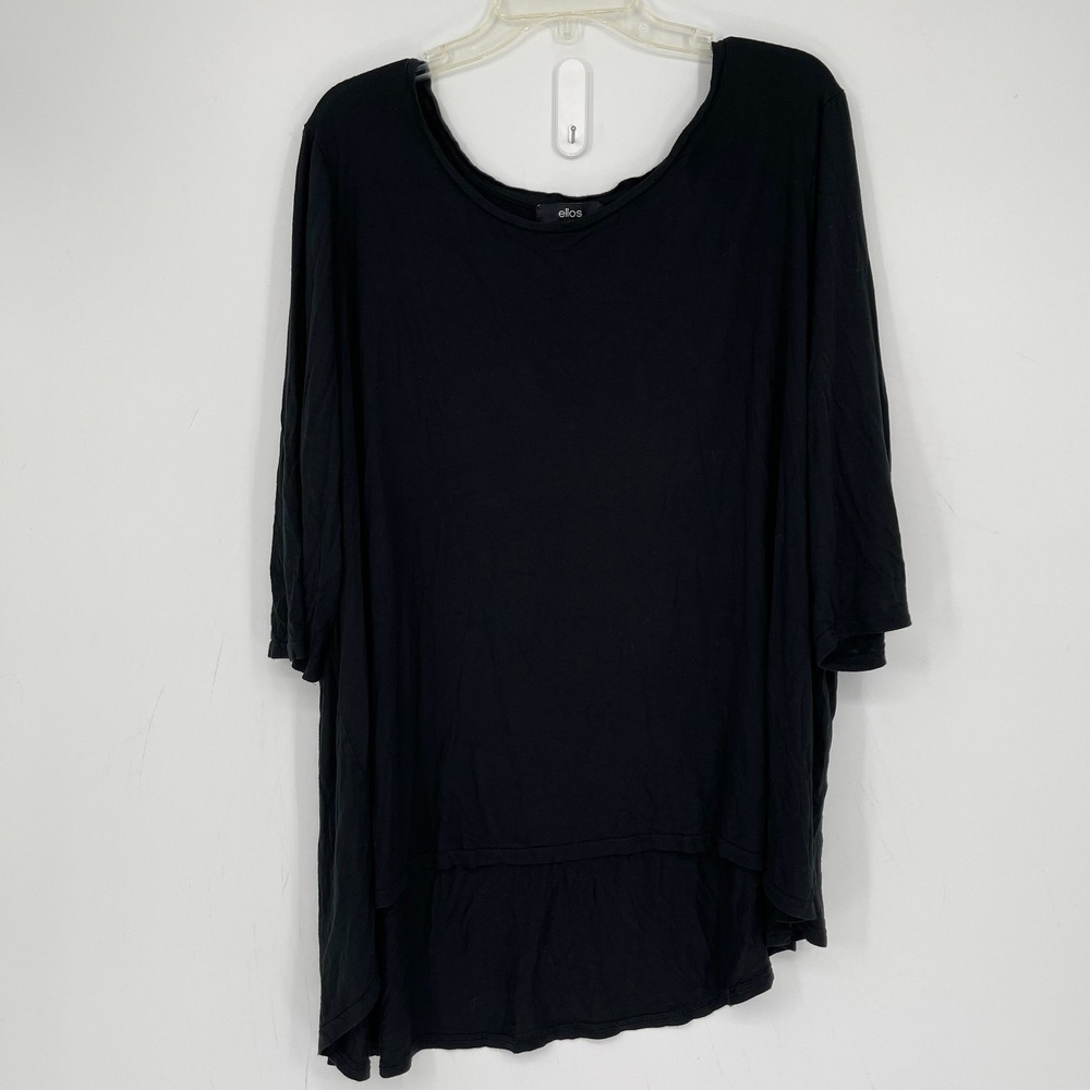Ellos Women's Black Asymmetrical Hem 3/4 Sleeve Scoop Neck Top Plus Size 3X